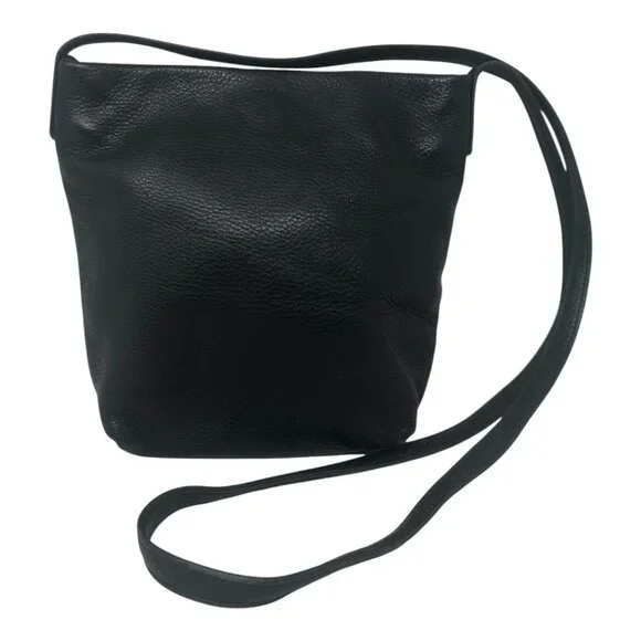 Baggu Black Soft Milled Leather Crossbody Shoulder Bag Minimalist Classic - Picture 6 of 12